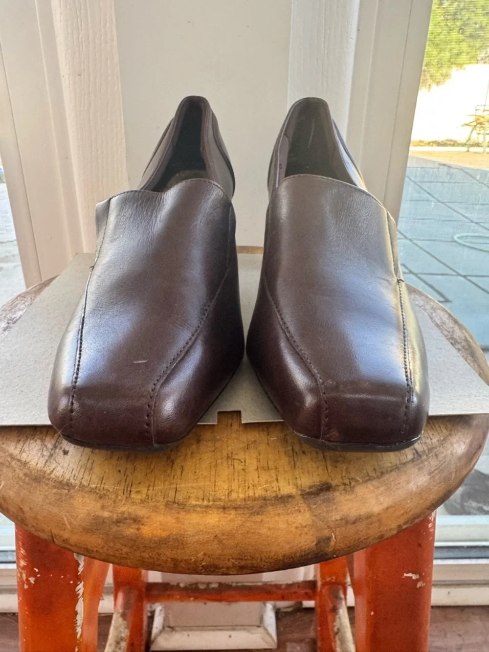 Thom McAn Thea Brown Leather Loafers 8 Wide Block Heel Y2K Square Toe NWT - Picture 6 of 14